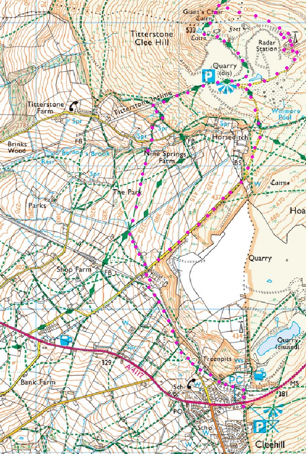 Titterstone Clee Hill map.
